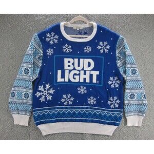 Bud Light Ugly Christmas Sweater Size 4XL Color Blue and White Junk Food Brand